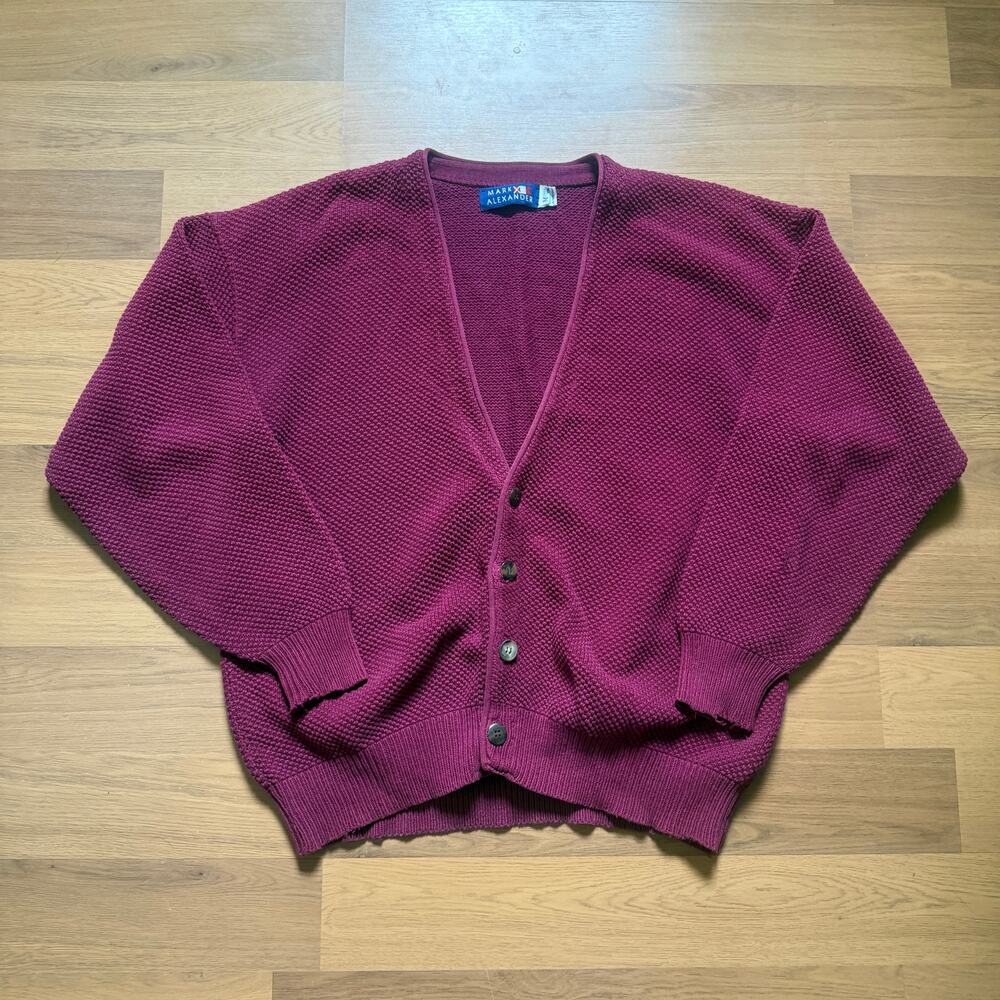 Vintage 90's Mark Alexander Dark Red Knit Textured Cardigan Sweater Sz Medium